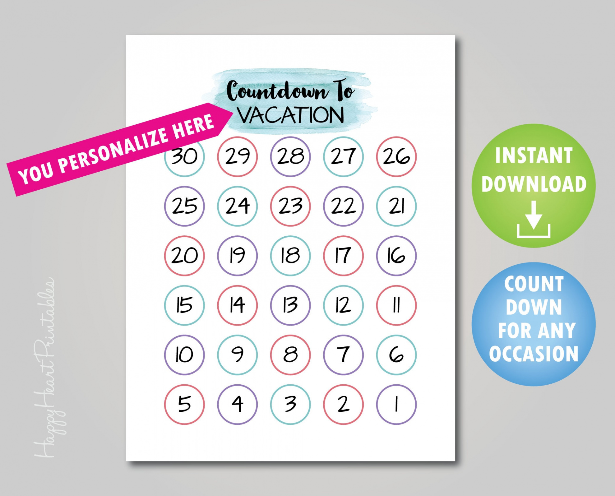 Printable Countdown for Any Occasion Personalize Editable PDF