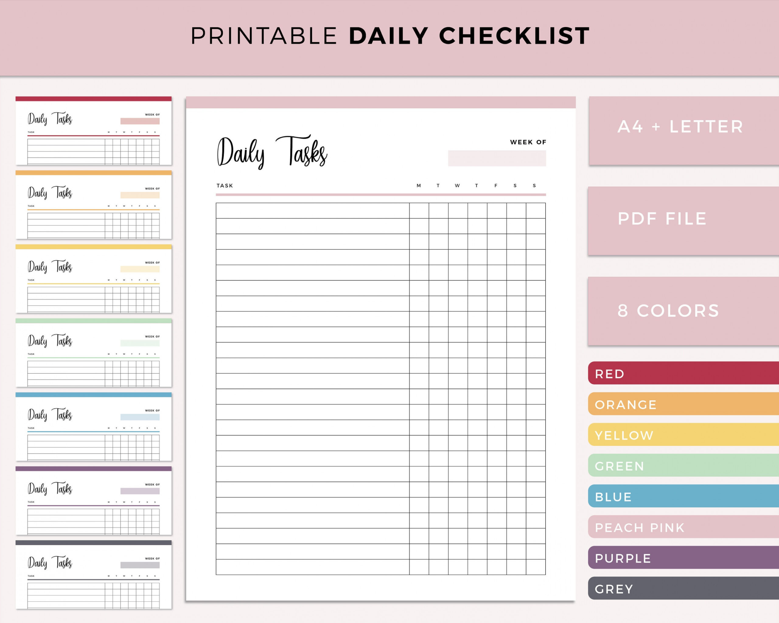 Printable Daily Checklist Daily Task Checklist Template - Etsy Finland