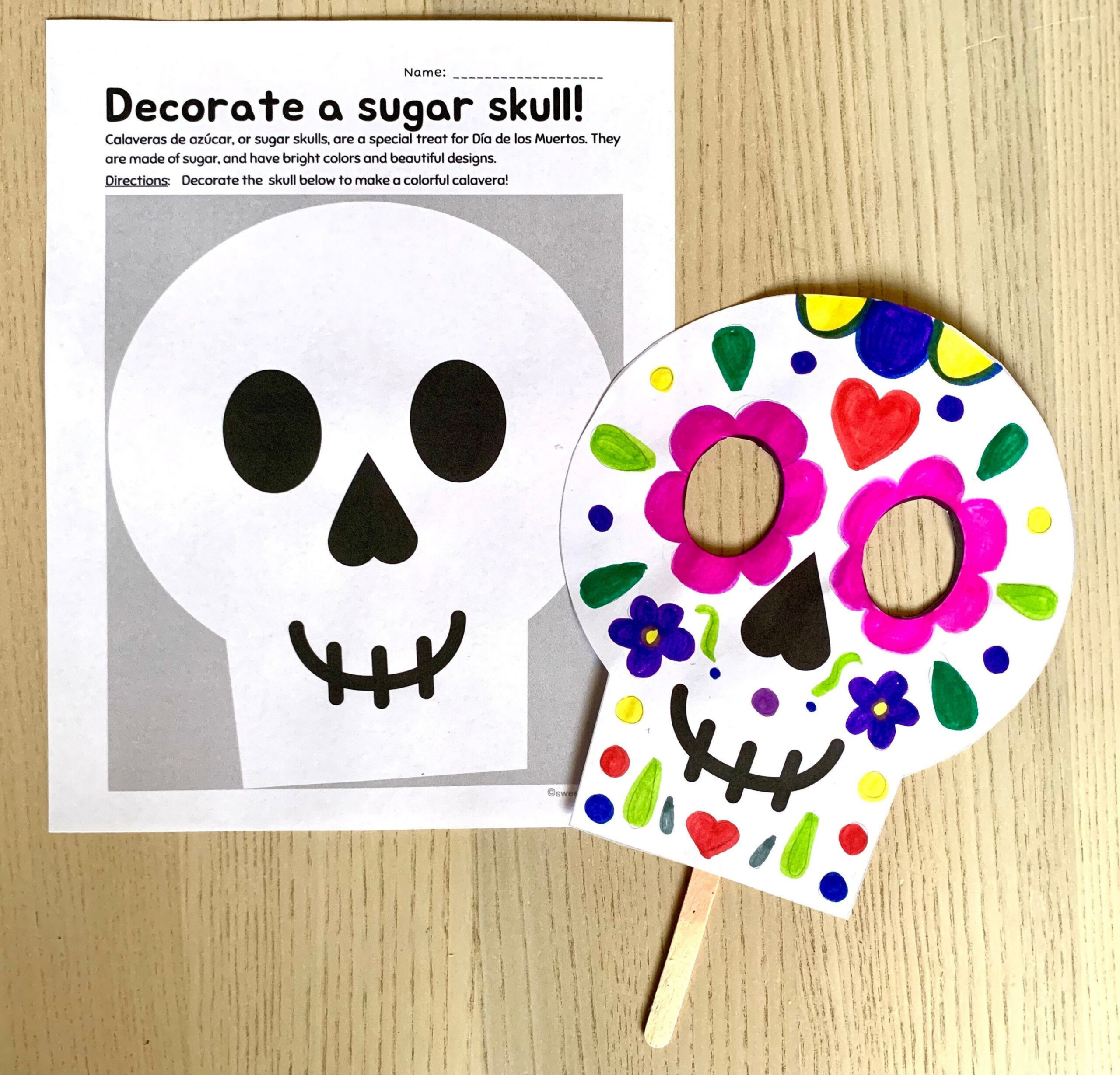 Printable Day of the Dead Masken Handwerk - Dia de los Muertos Aktivitäten  - einfach, niedlich calavera für Kinder, Erwachsene! Halloween