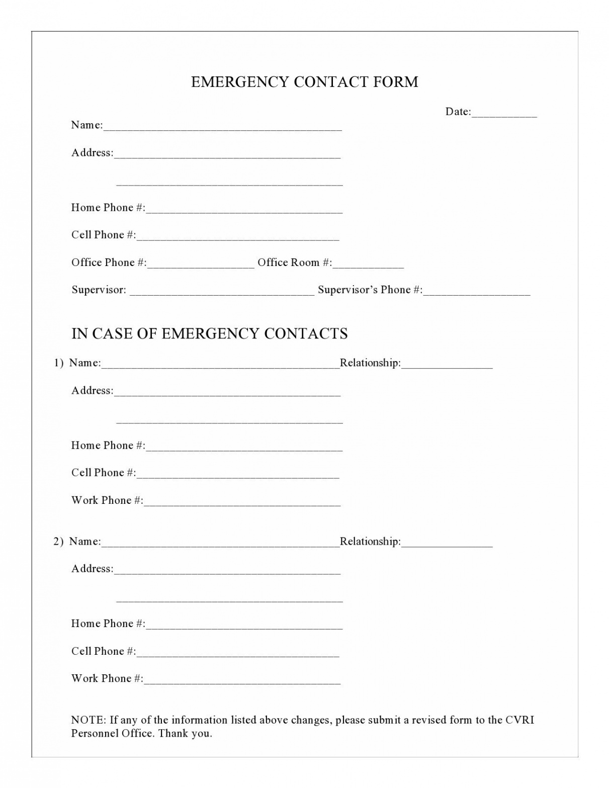 Printable Emergency Contact Forms (% Free)