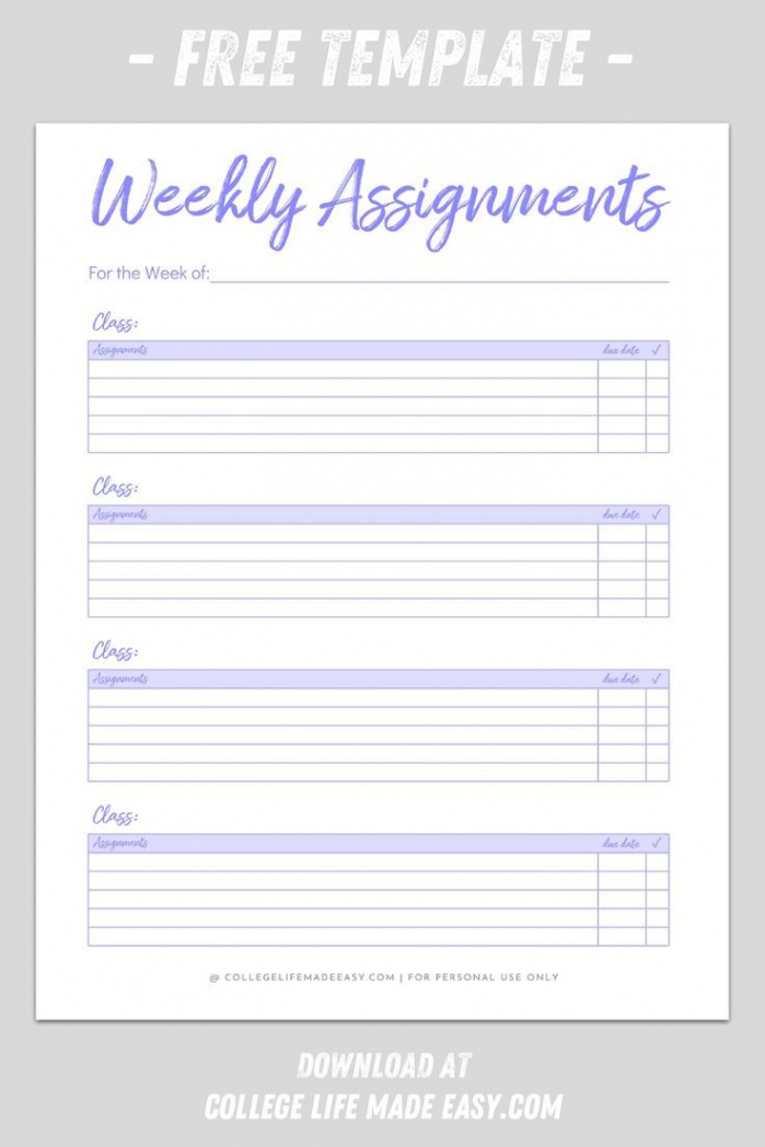 Printable Homework Planner Template for College Students