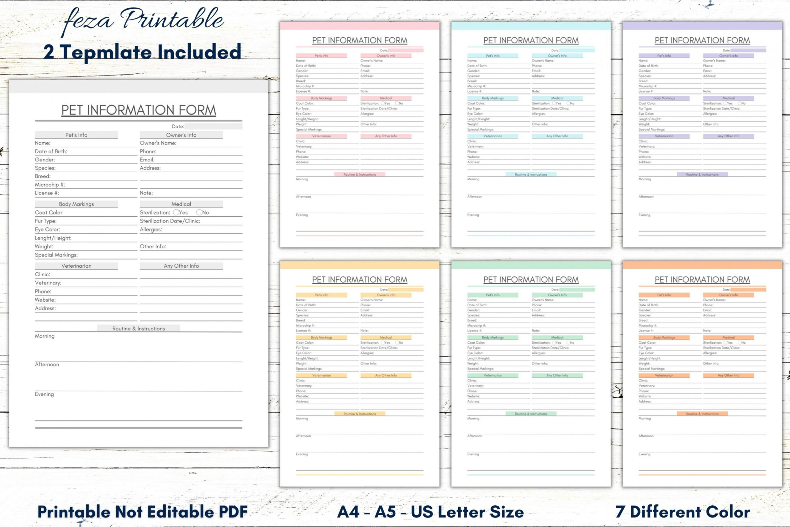 Printable Pet Information Form PDF Pet Veterinary Visit - Etsy