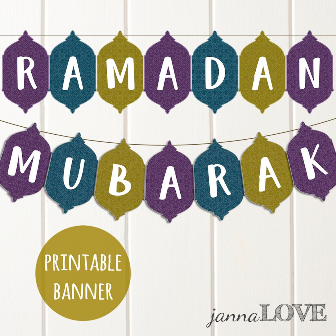 Printable RAMADAN MUBARAK Banner in Patterned Lantern Cutouts