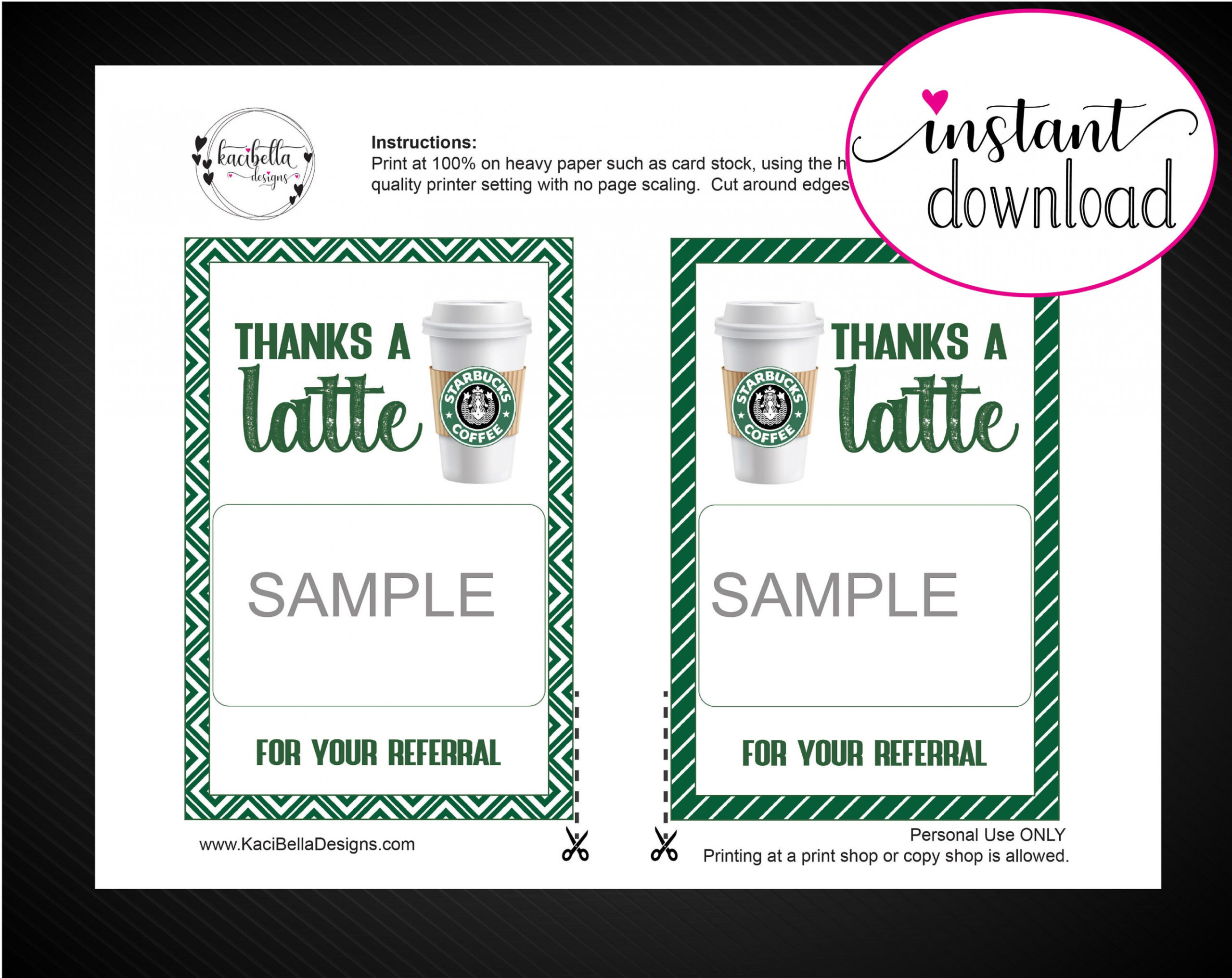 Printable REFERRAL Starbucks Coffee Gift Card Holder