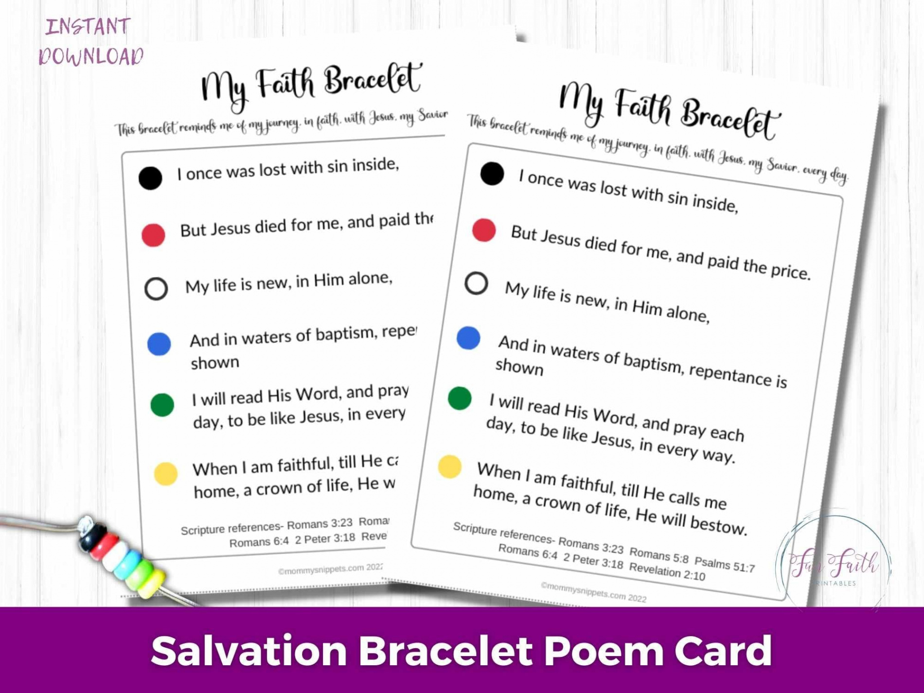 Printable Salvation Bracelet Poem Card, Faith Bracelet Gospel Card