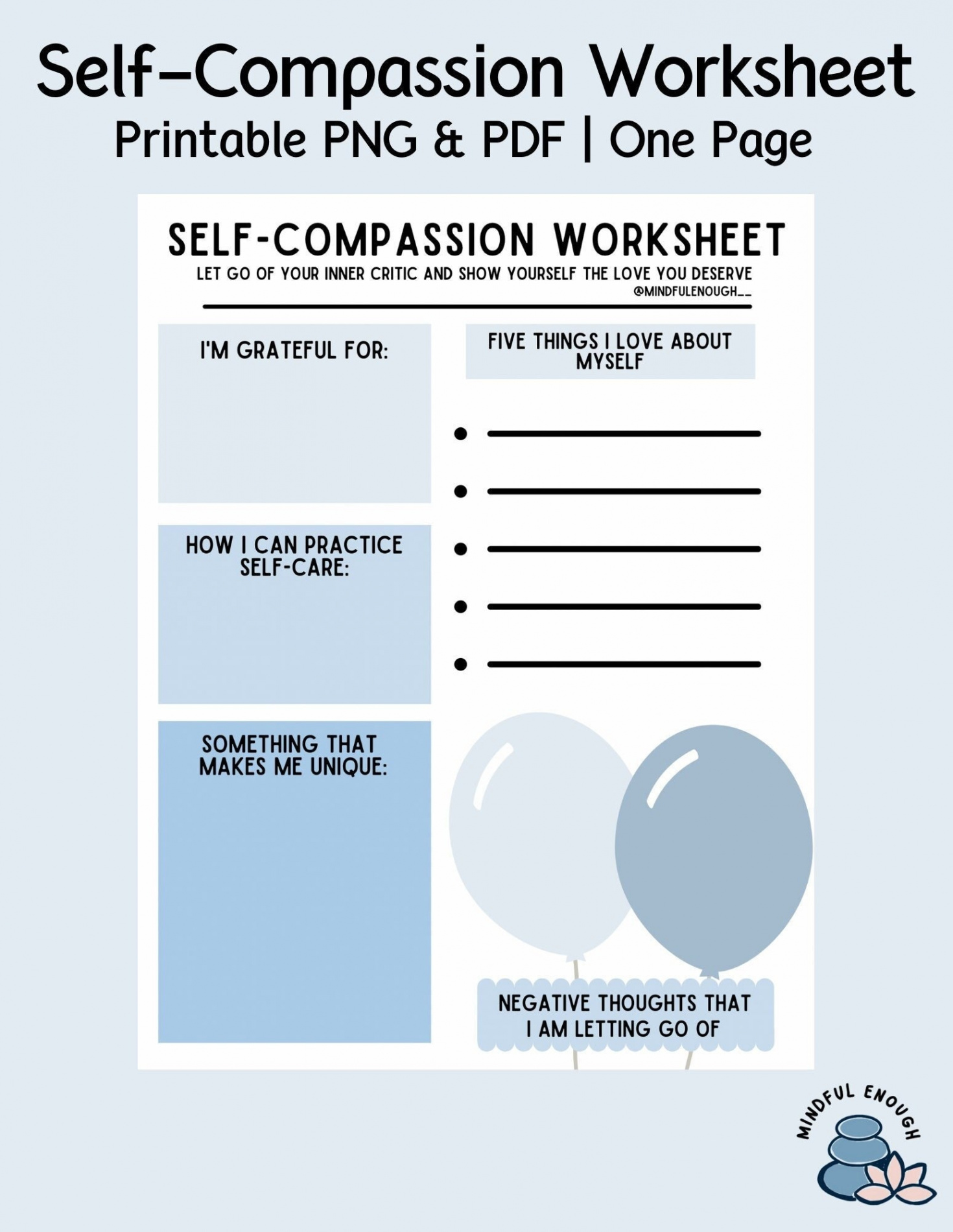 Printable Self-Compassion Worksheet Self-Love Journal - Etsy