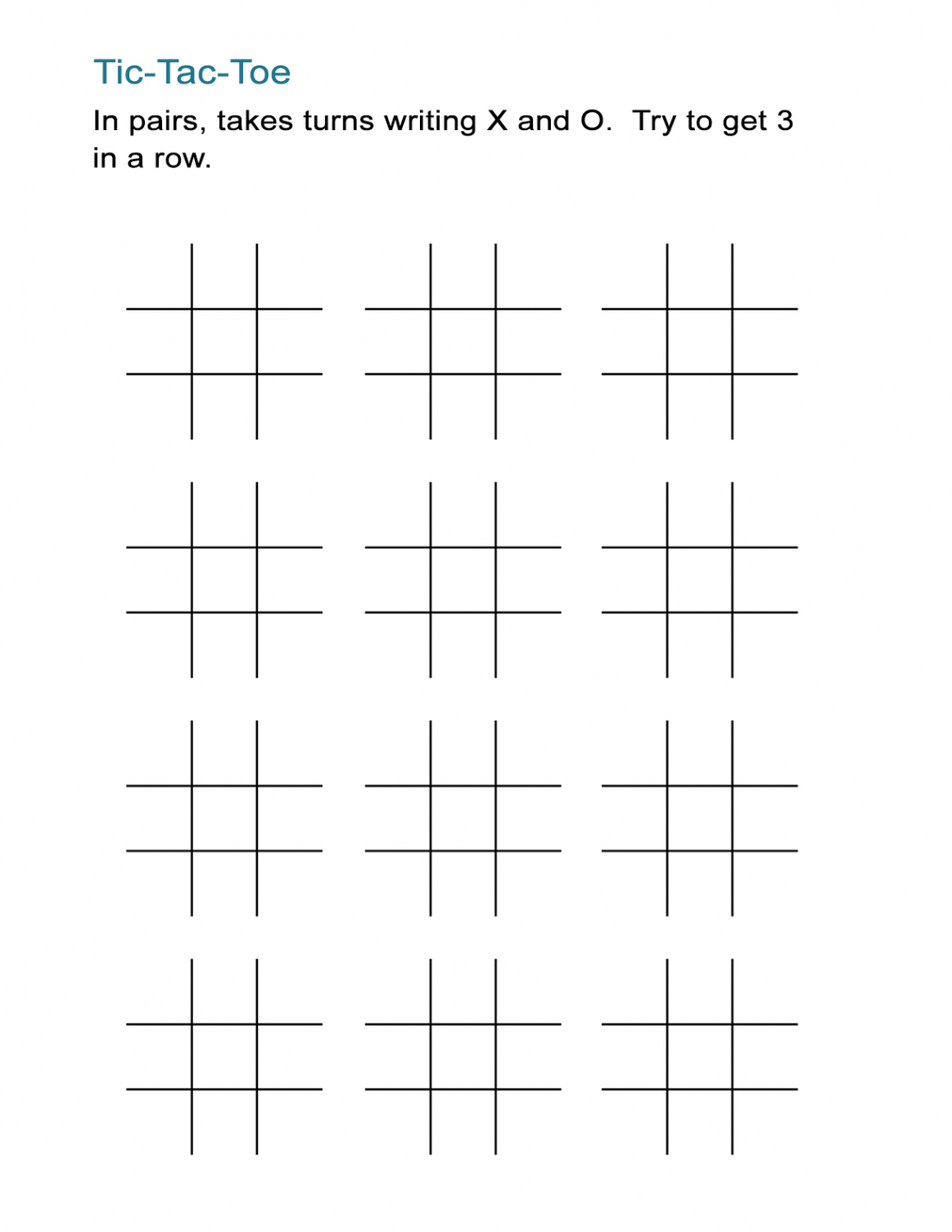 Printable Tic-Tac-Toe Sheets - ALL ESL