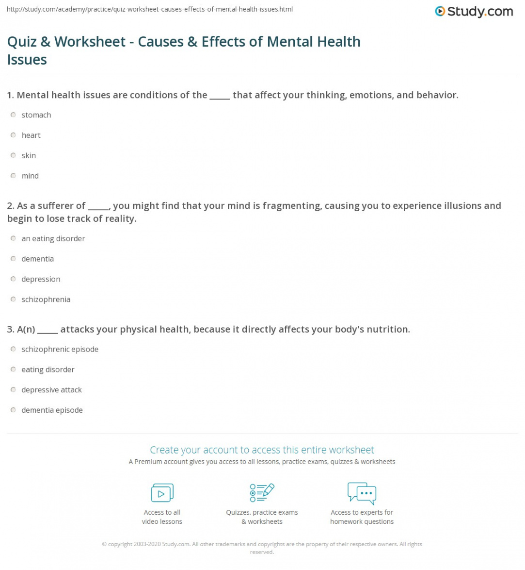 Quiz & Worksheet - Causes & Effects of Mental Health Issues