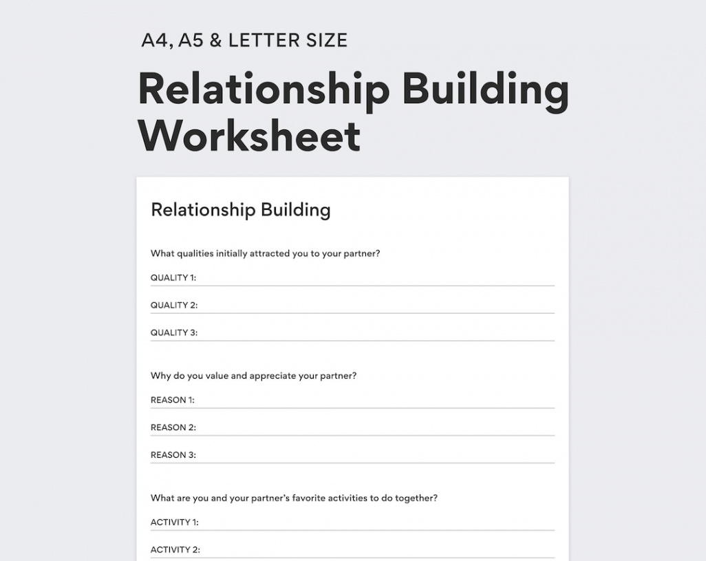 Relationship Building Worksheet for Couples PDF Printable DIGITAL