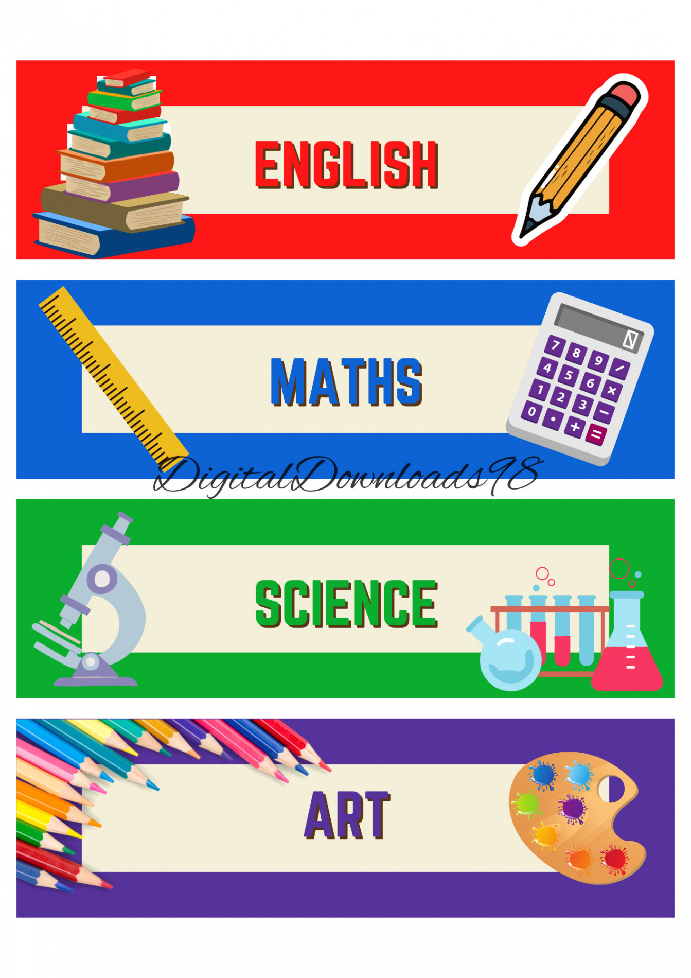 School Subject Labels A Sheet School Labels Instant Digital