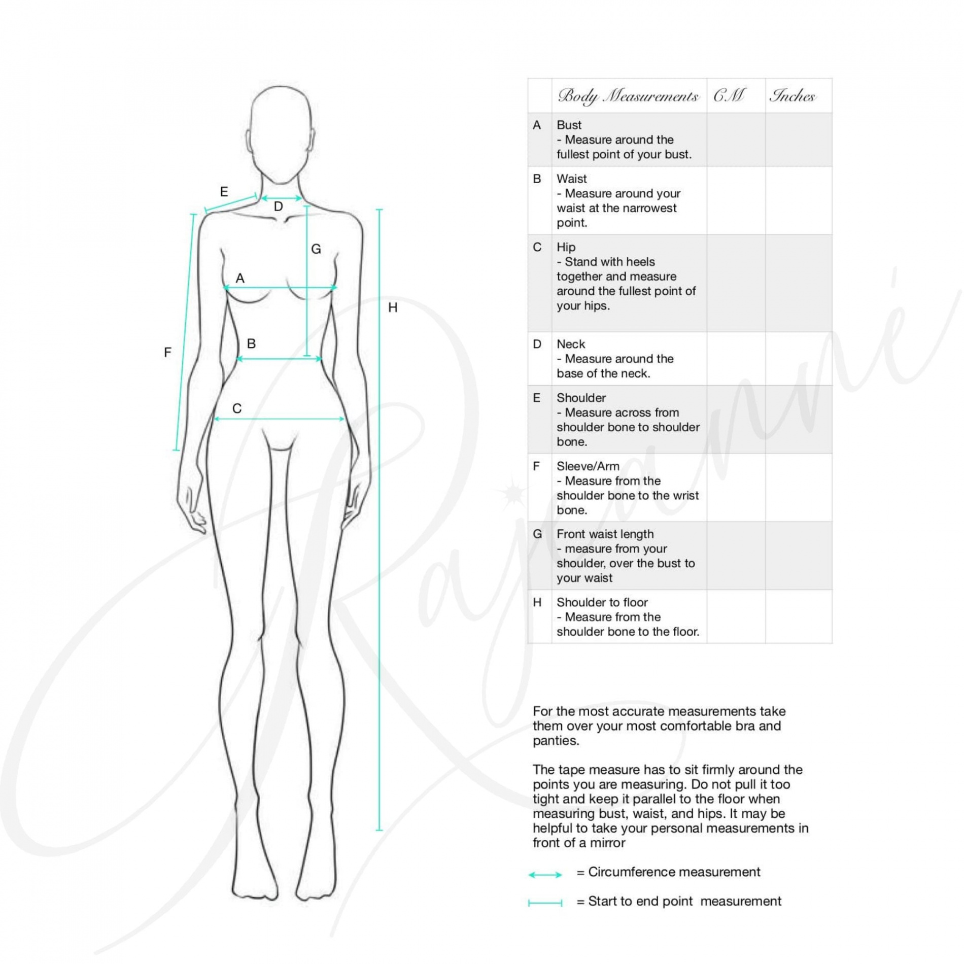 Sewing body measurement printable guide