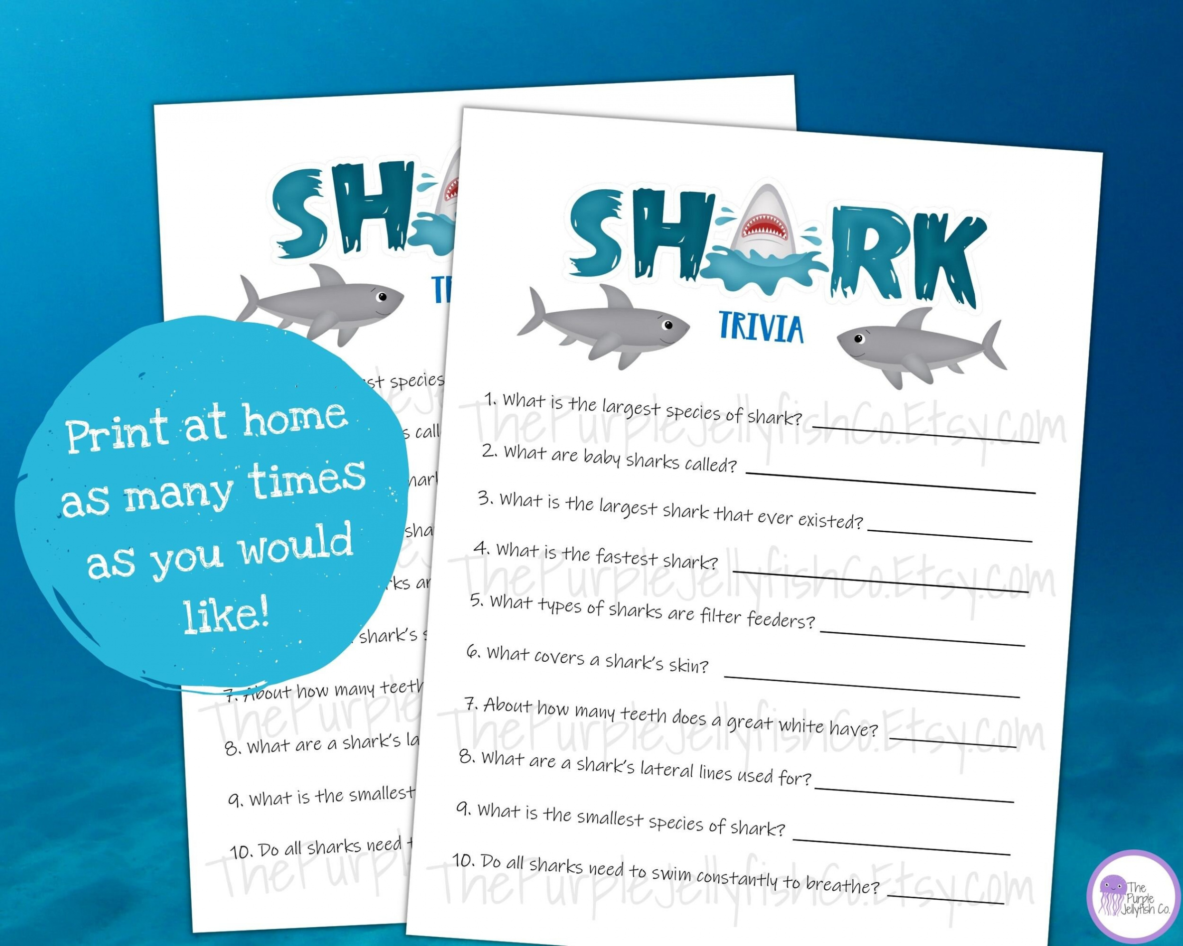 Shark Trivia Questions and Answers Printable Trivia for Kids - Etsy