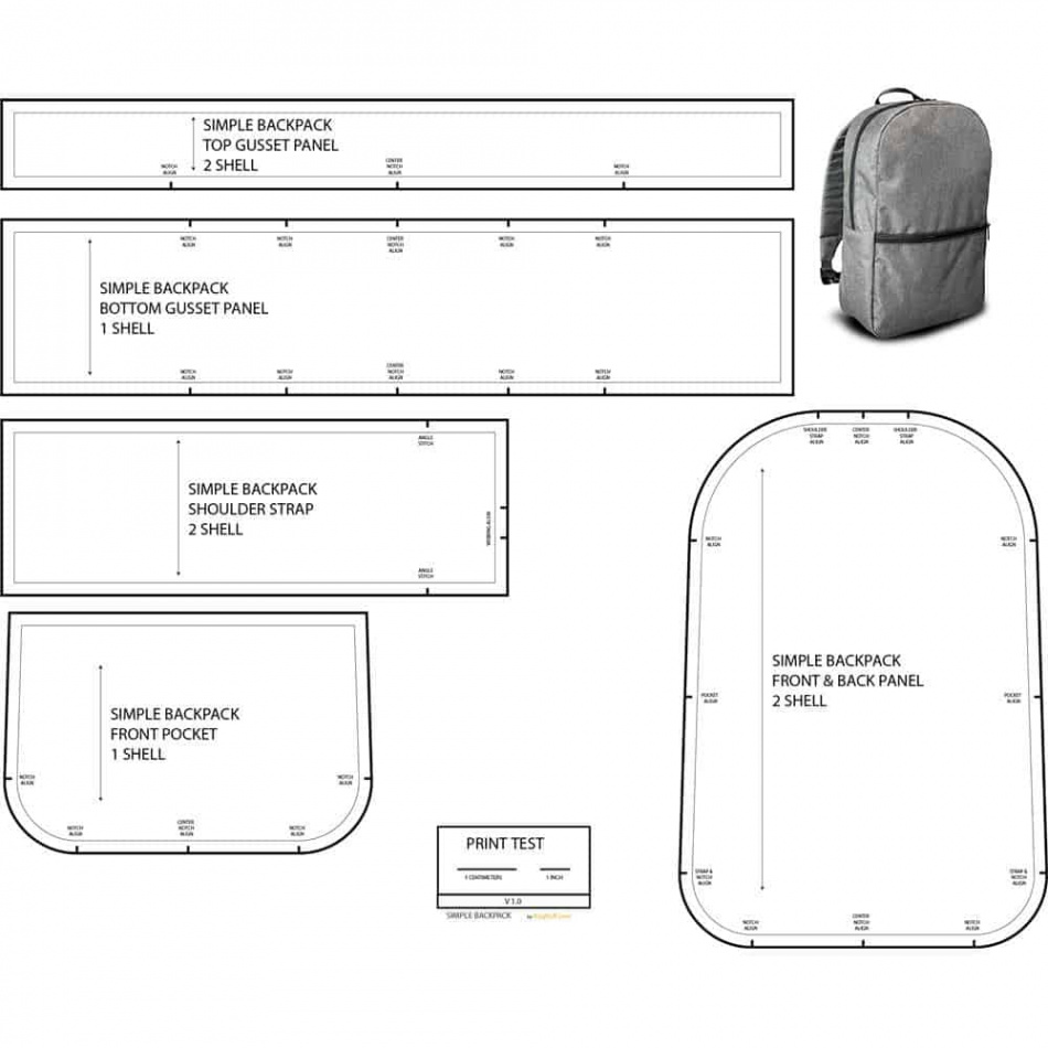 Simple Series Backpack Template/Pattern  DIY, MYOG - Ripstop by