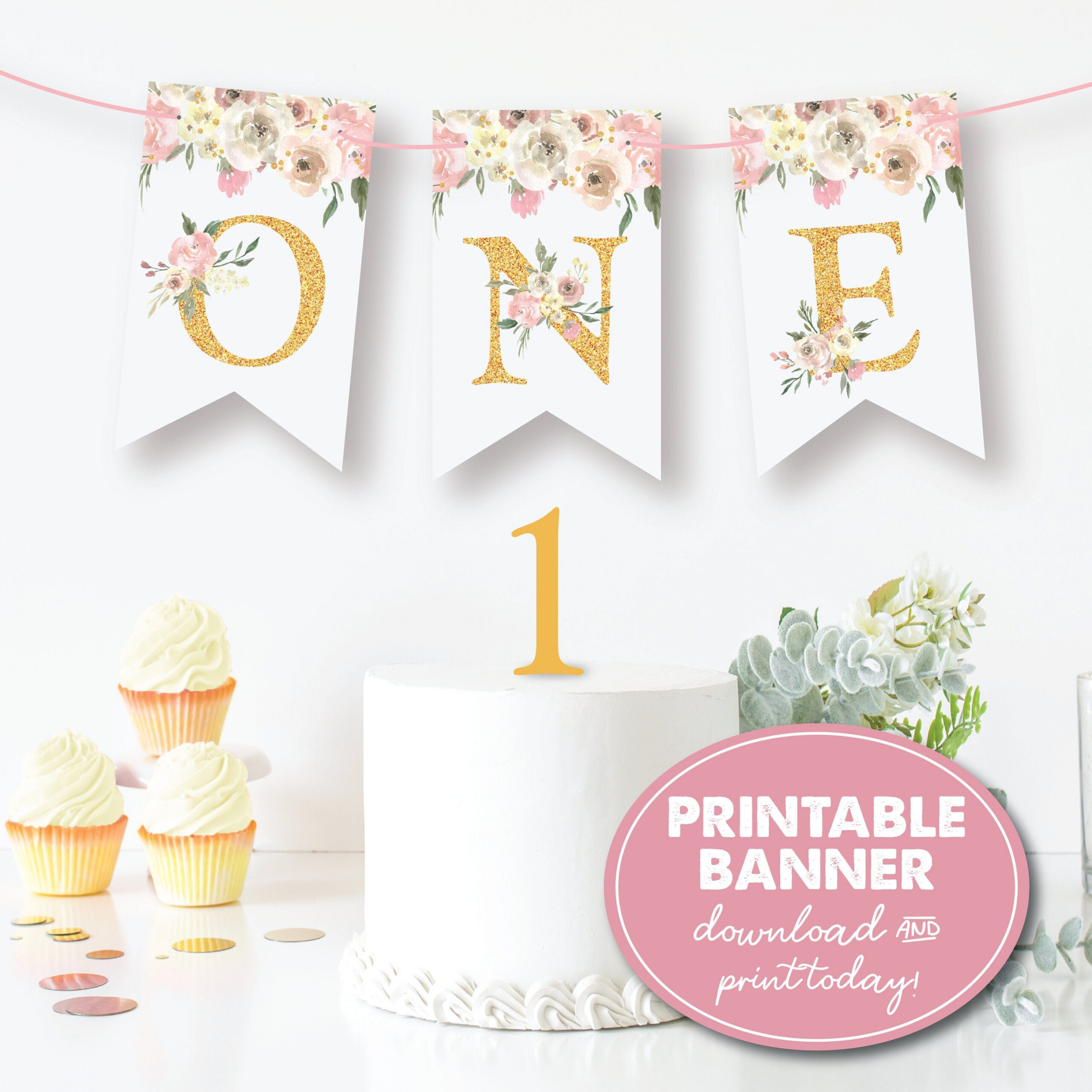 st Birthday Banner Instant Download Bunting Watercolor - Etsy