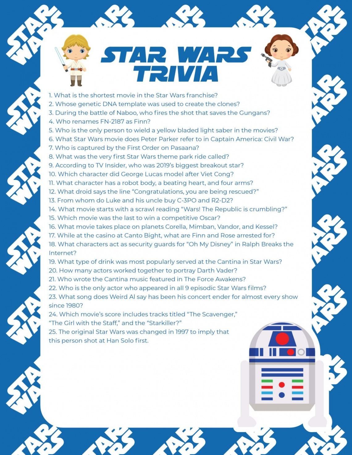 + Star Wars Trivia Questions & Printable Quiz - Play Party Plan