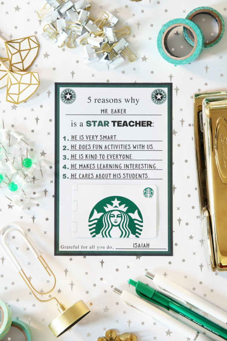 Starbucks Teacher Gifts (with Free Printables Gift Card Holder!)