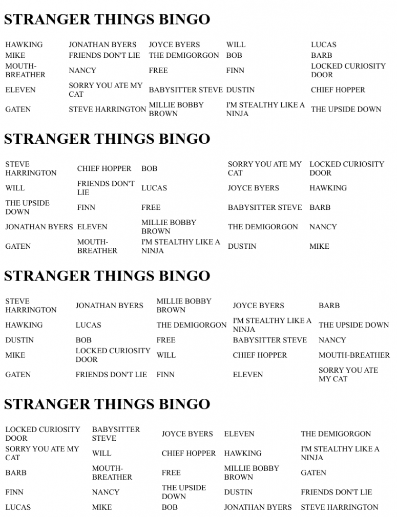 STRANGER THINGS BINGO - WordMint