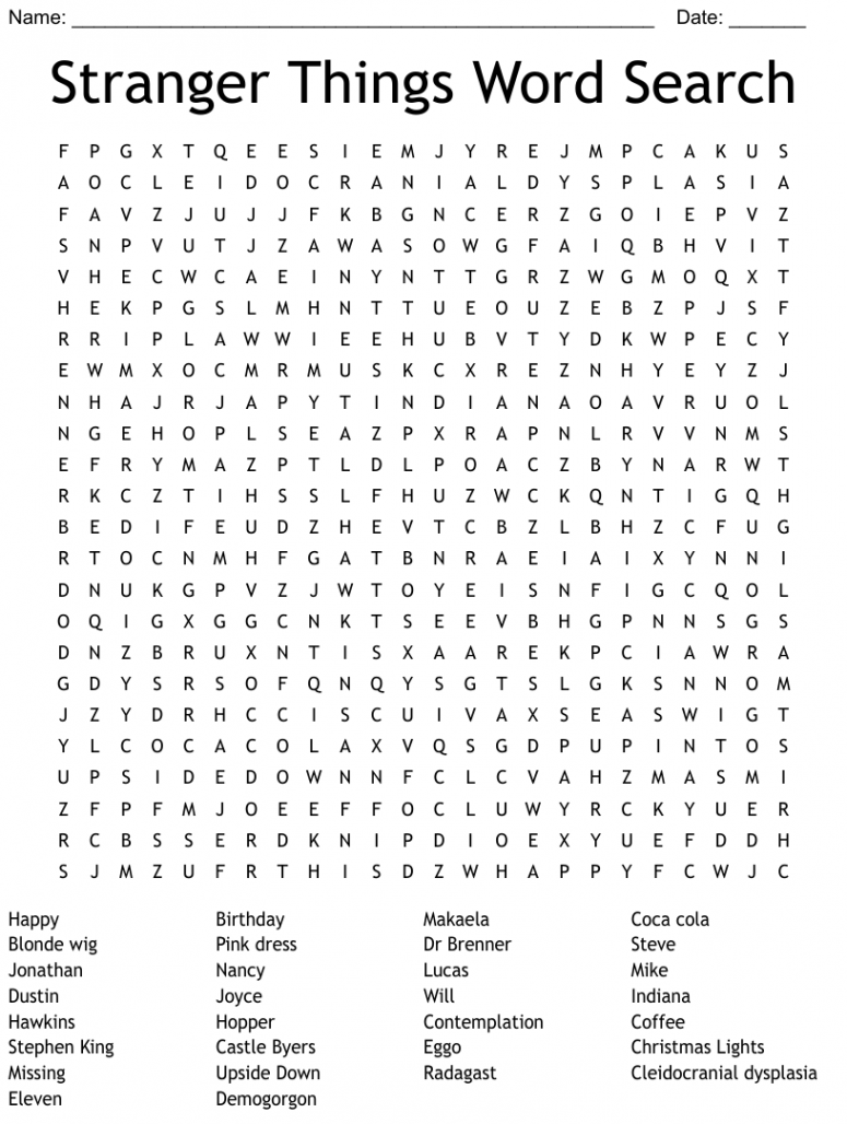 Stranger Things Word Search - WordMint