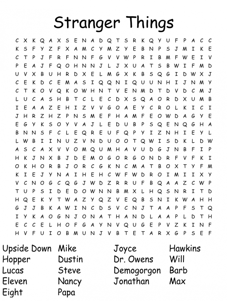 Stranger Things Word Search - WordMint