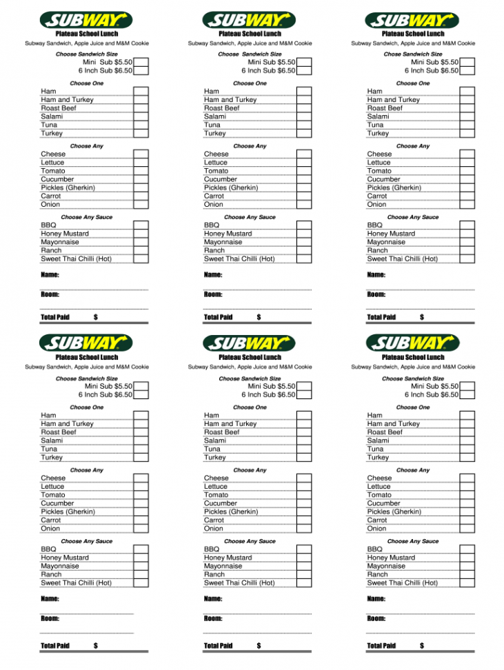 Subway Order Form - Fill Online, Printable, Fillable, Blank