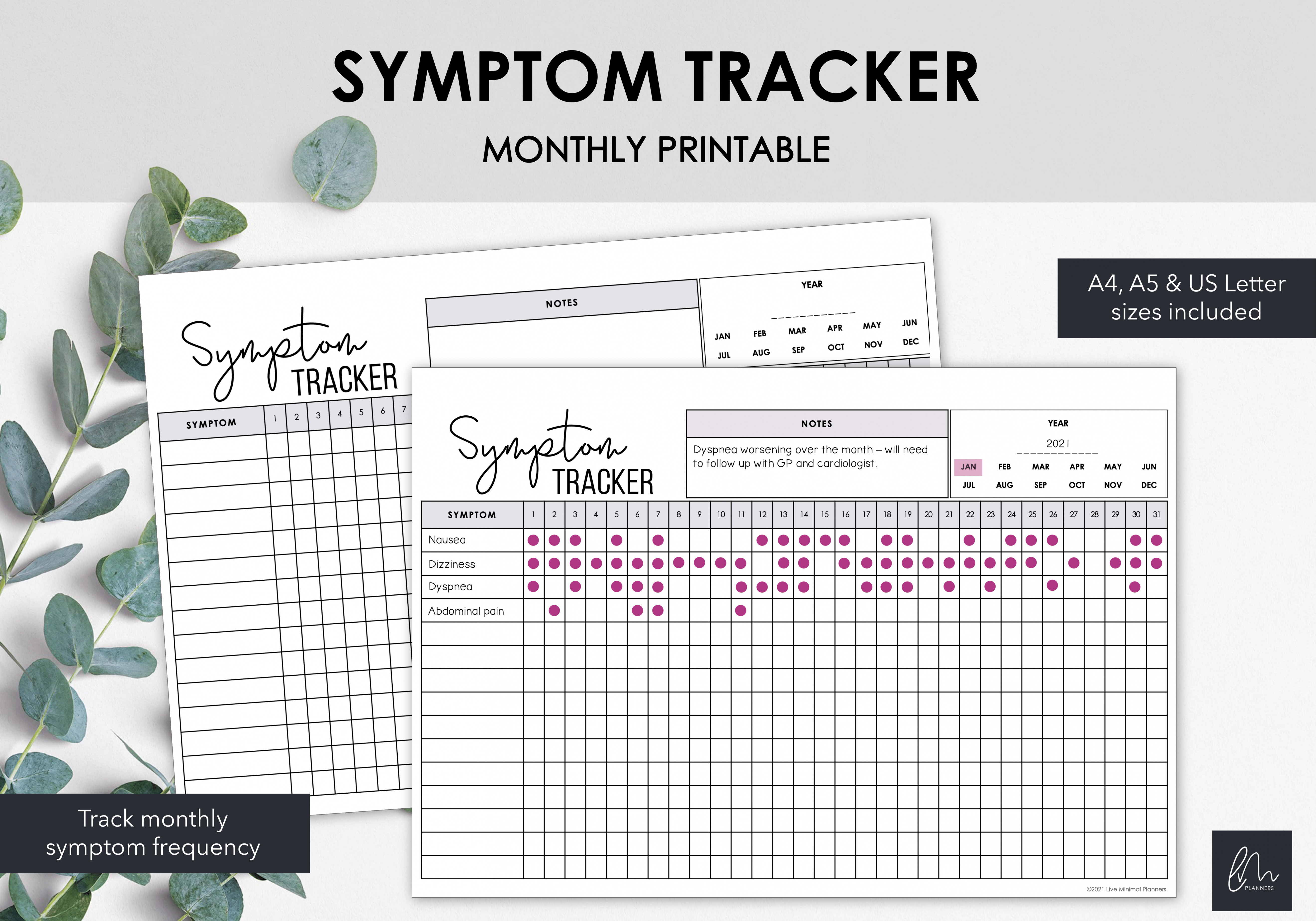 Symptom Tracker  Instant Download