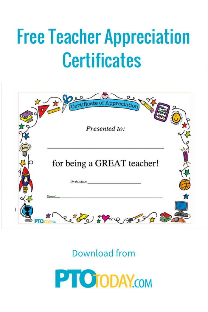 Teacher Appreciation Certificate - PTO Today  Teacher