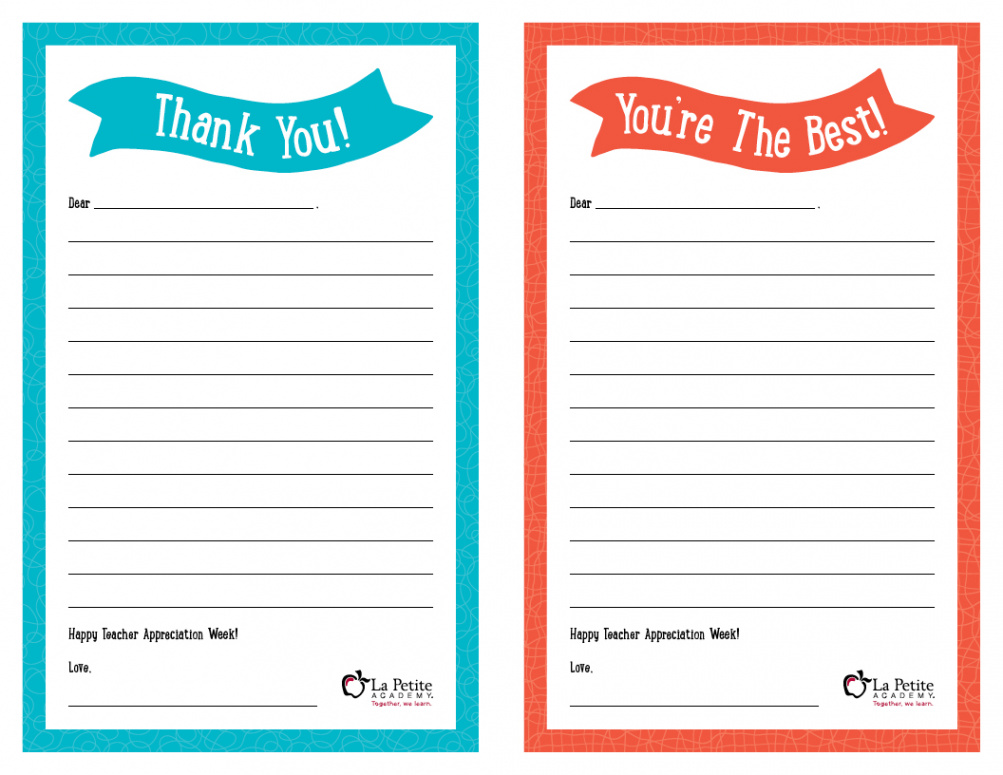 Teacher Appreciation Week – Free Printable “Thank You” Notes  La