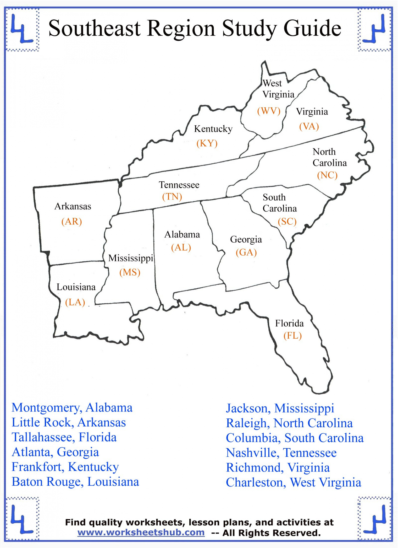 th Grade Social Studies - Southeast Region States