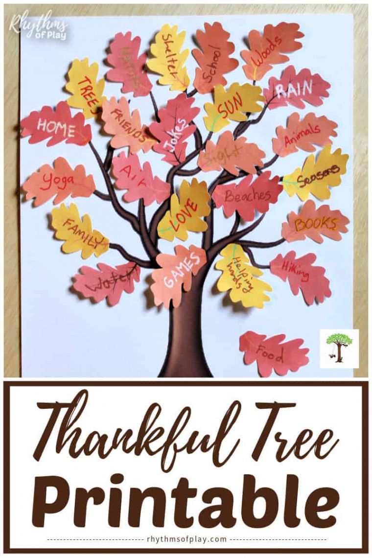 Thankful Tree Printable with Gratitude Leaves - Rhythms of Play