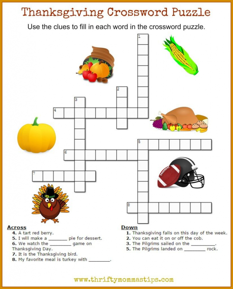 Thanksgiving Crossword Puzzle Printable  Thanksgiving crossword