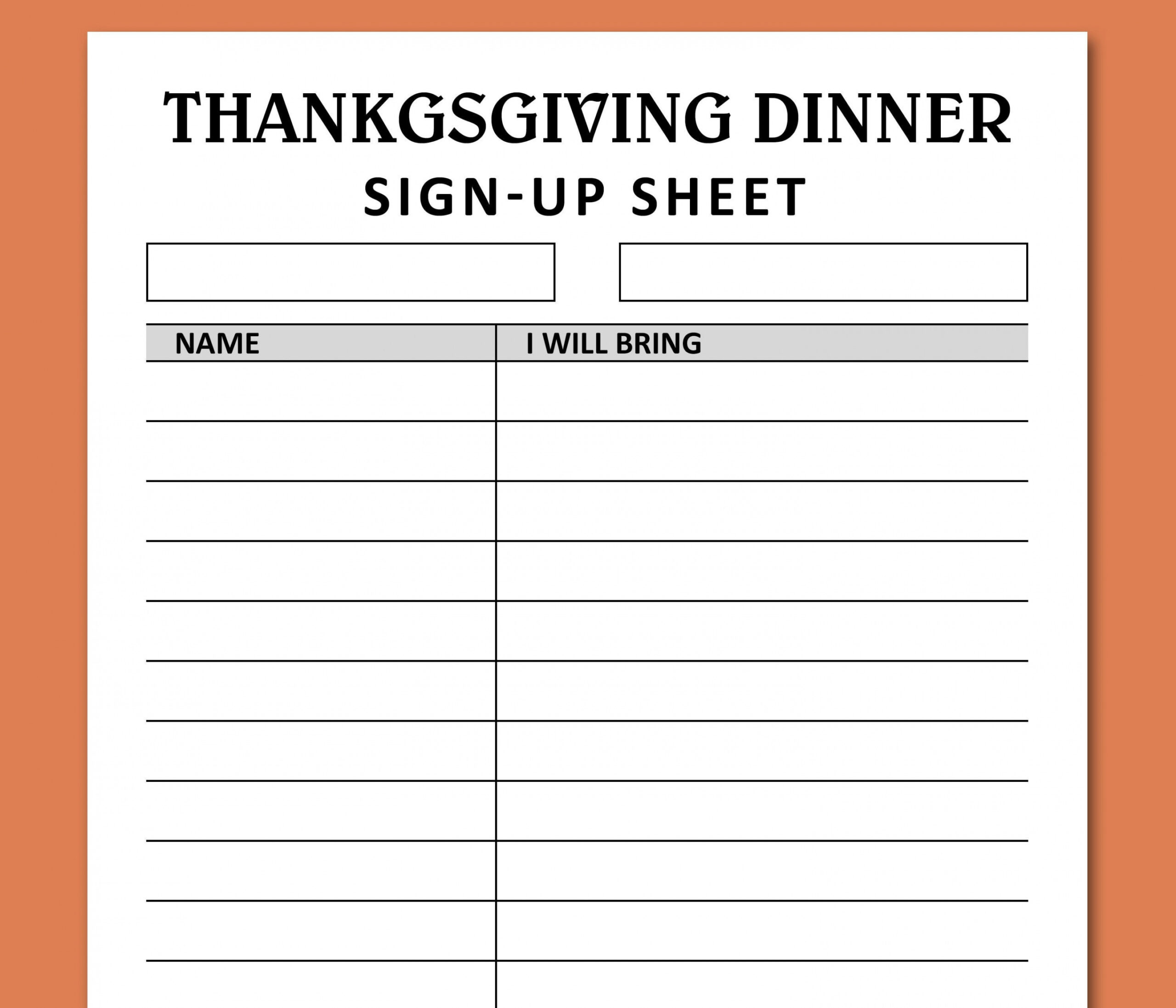 Thanksgiving Dinner Sign up Sheet Printable Holiday Potluck - Etsy