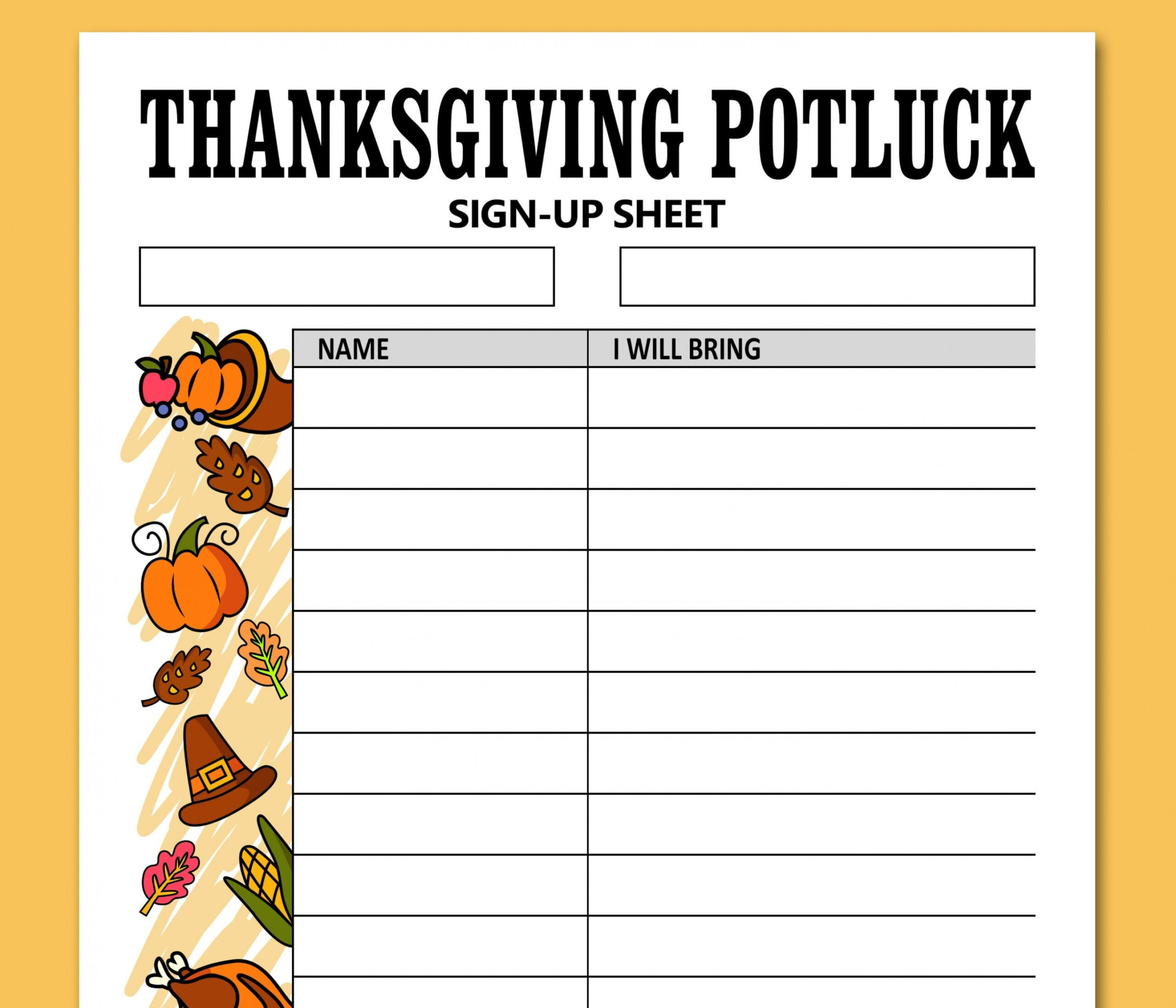 Thanksgiving Potluck Sign Up Sheet Printable Letter