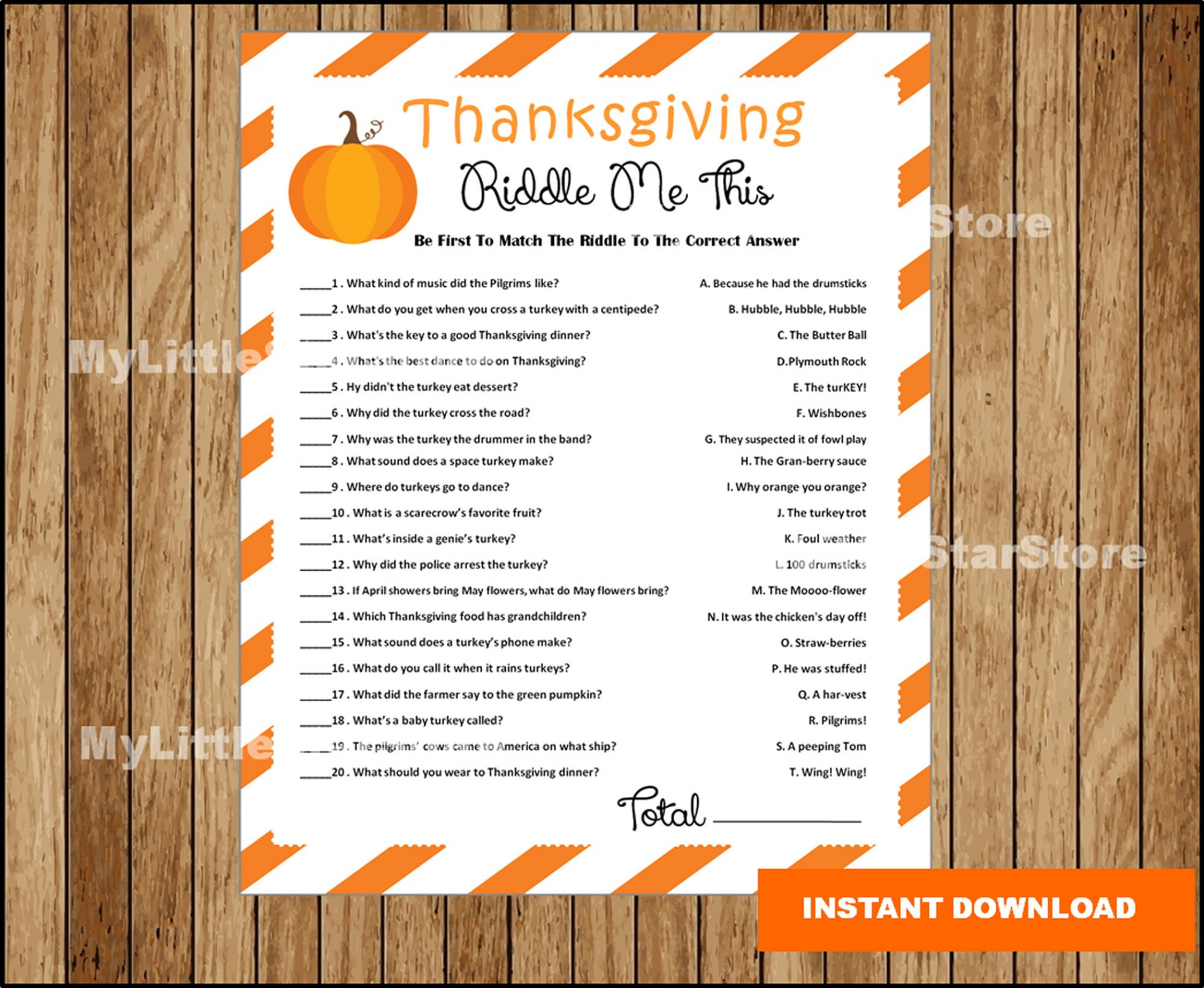 Thanksgiving Riddle Game Printable Thanksgiving Party Game - Etsy