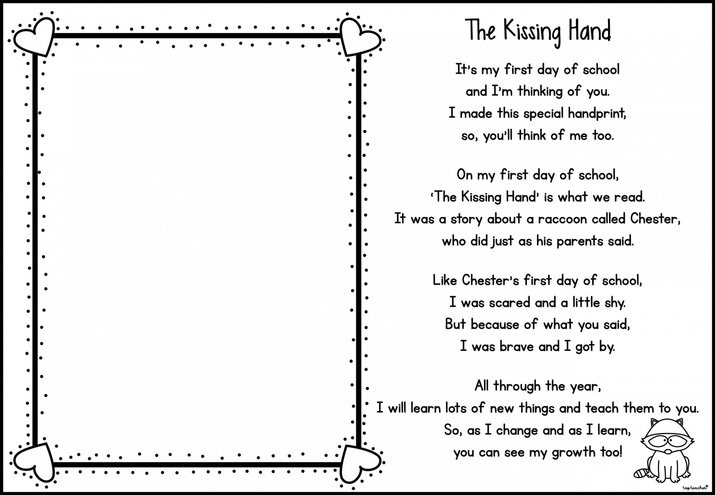 The Kissing Hand: Handprint Poem - Top Teacher