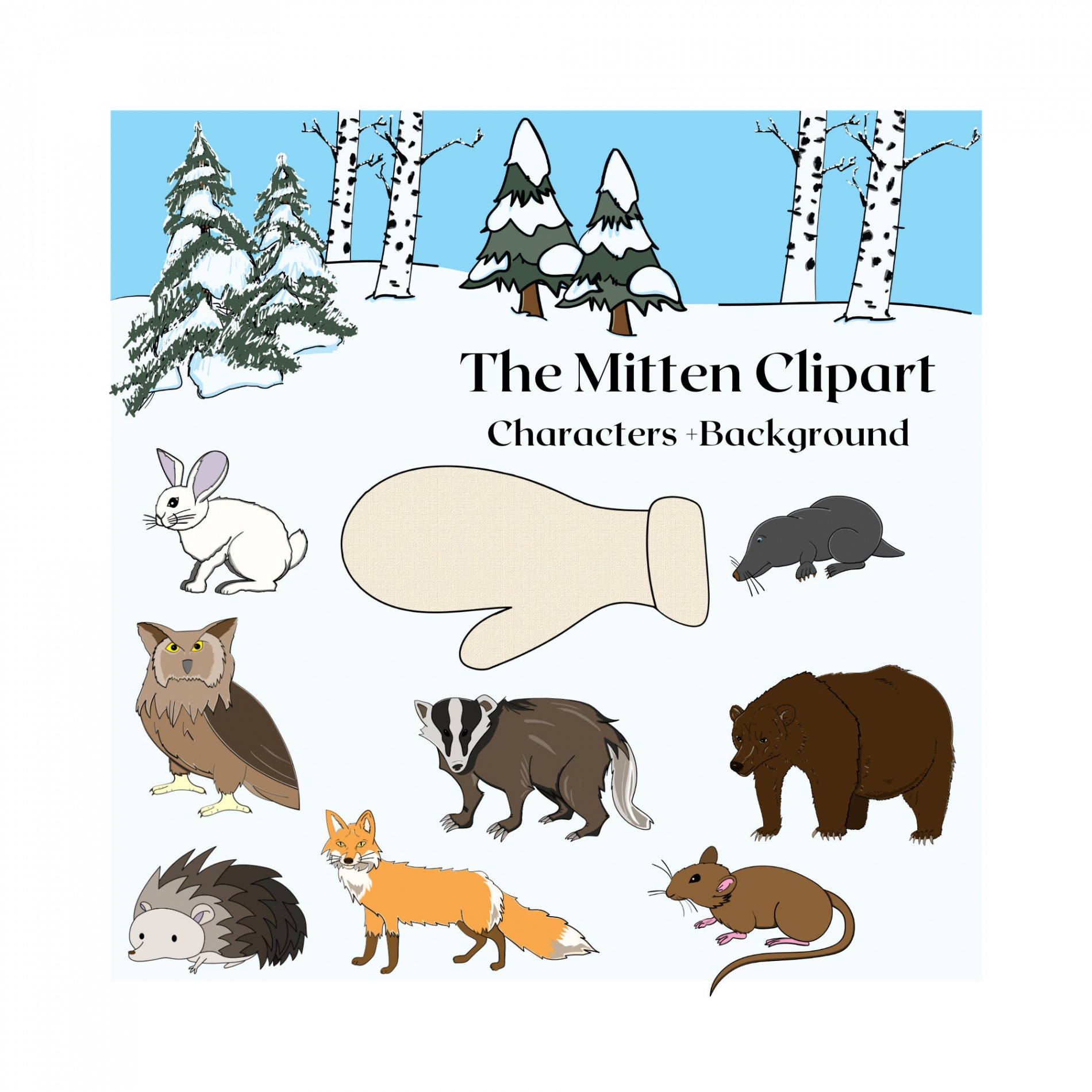 The Mitten by Jan Brett Characters Mitten and Background - Etsy