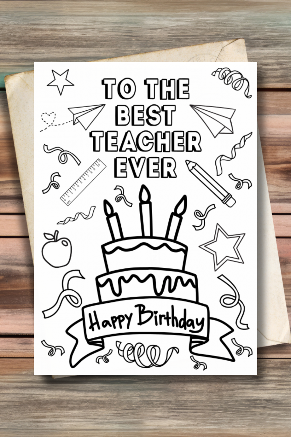 To the Best Teacher Ever Happy Birthday Printable Colorable - Etsy