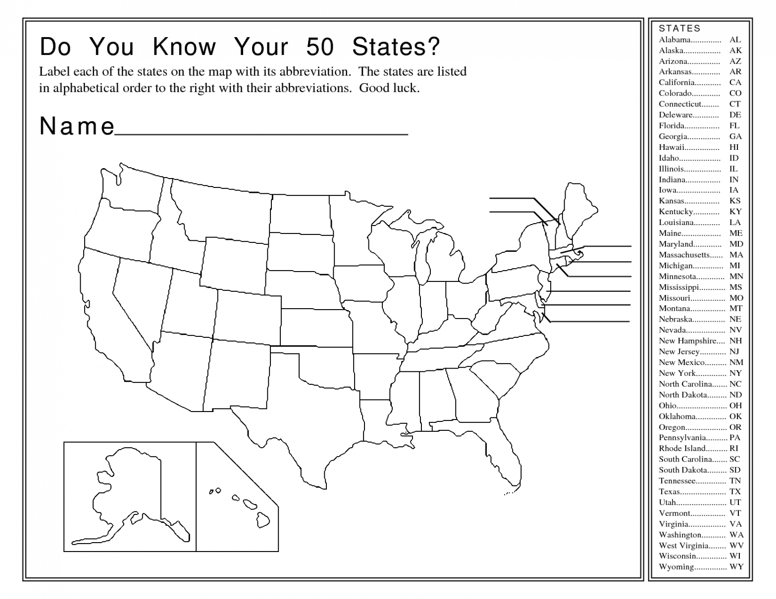 United States Map Activity Worksheet  Us state map, United states