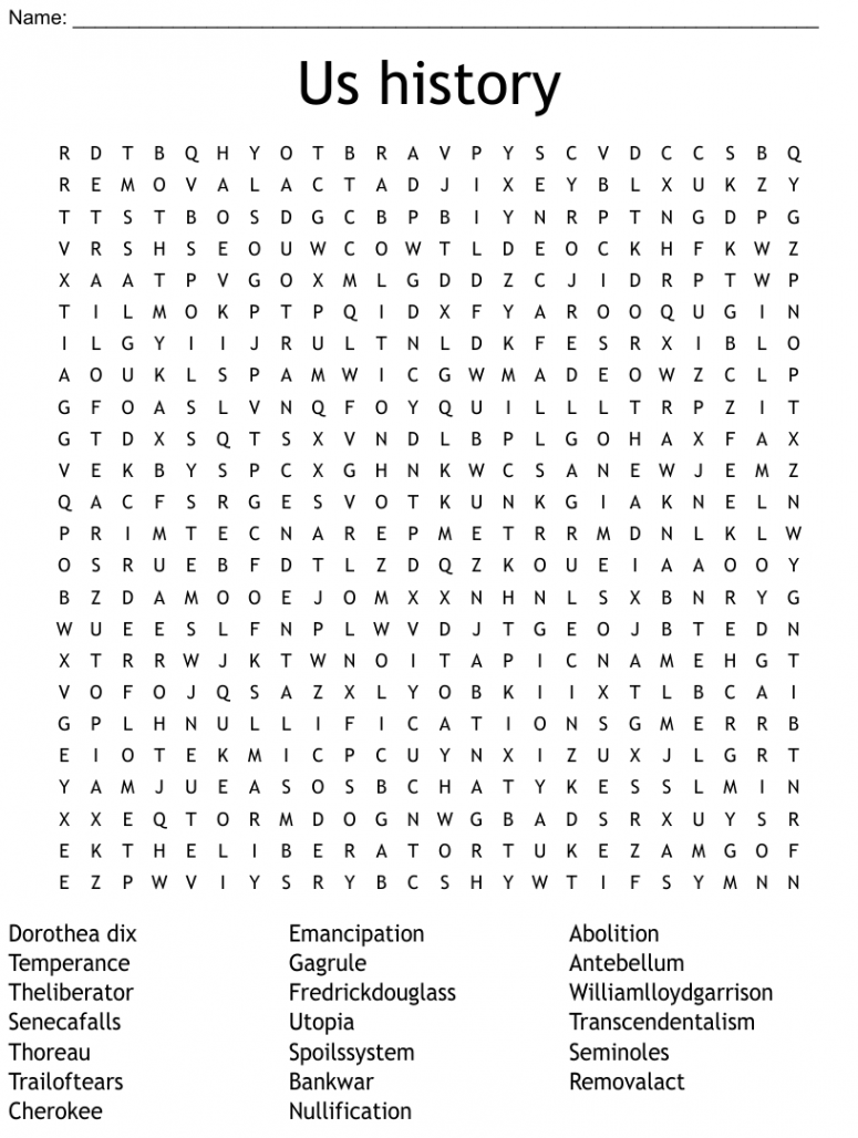 Us history Word Search - WordMint