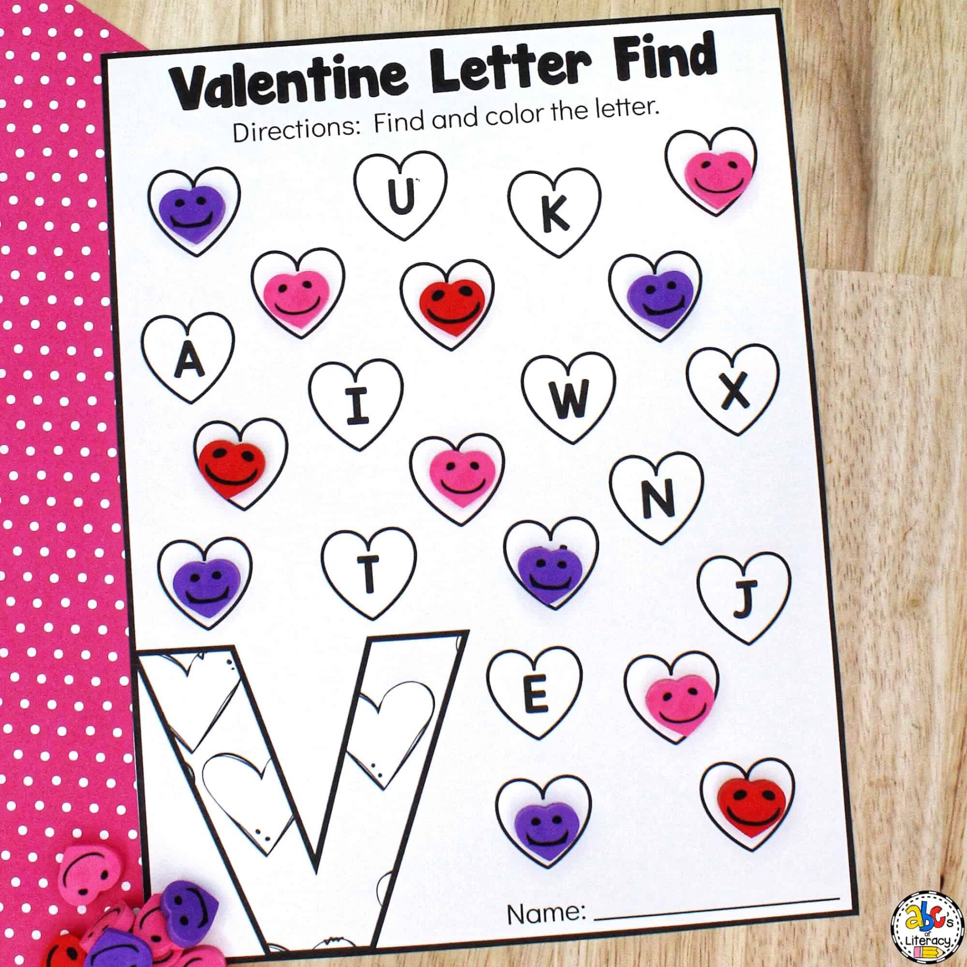 Valentine Letter Find Worksheets: Letter Recognition Activity