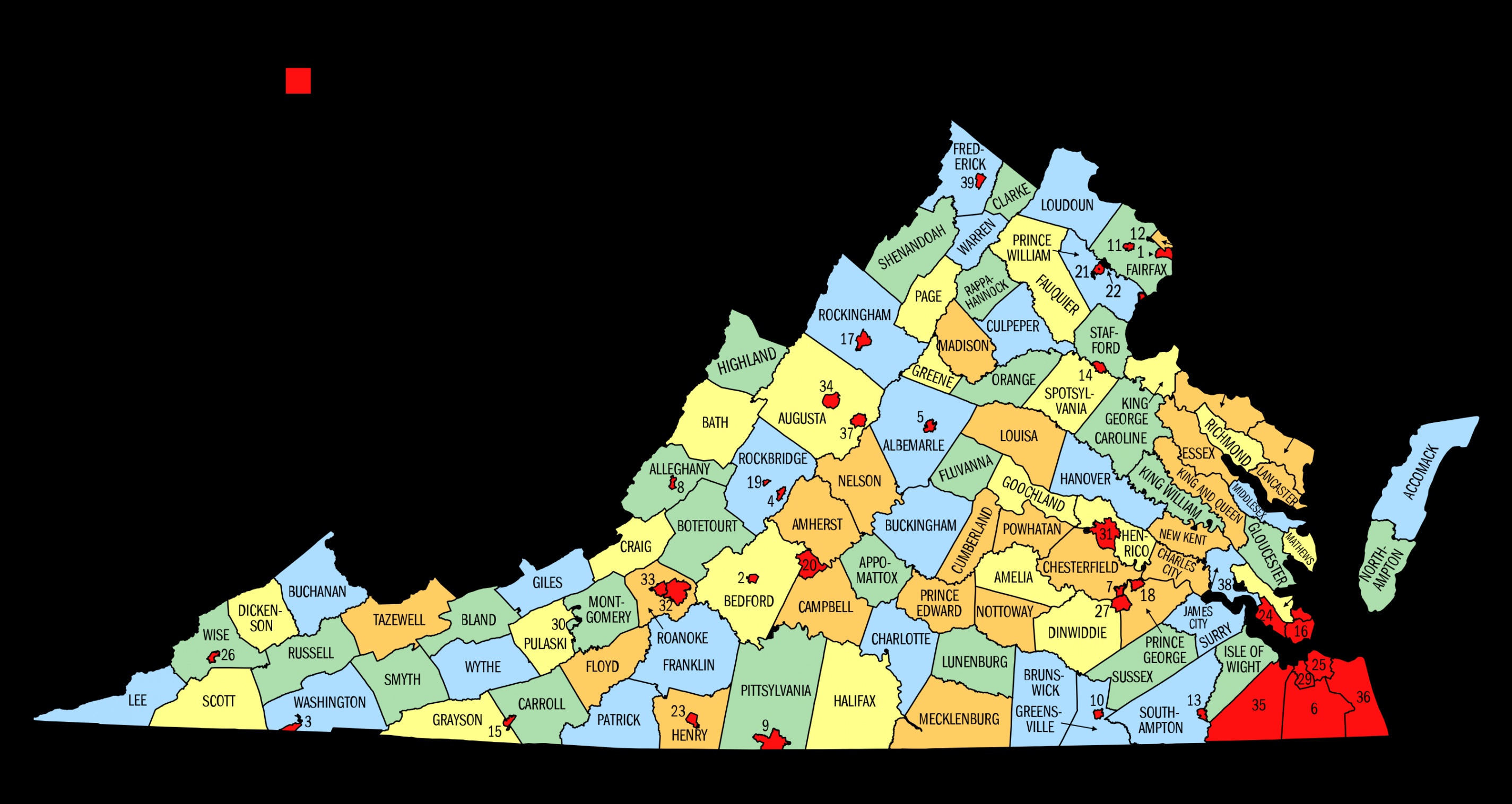 Virginia County Map (Printable State Map with County Lines) – DIY