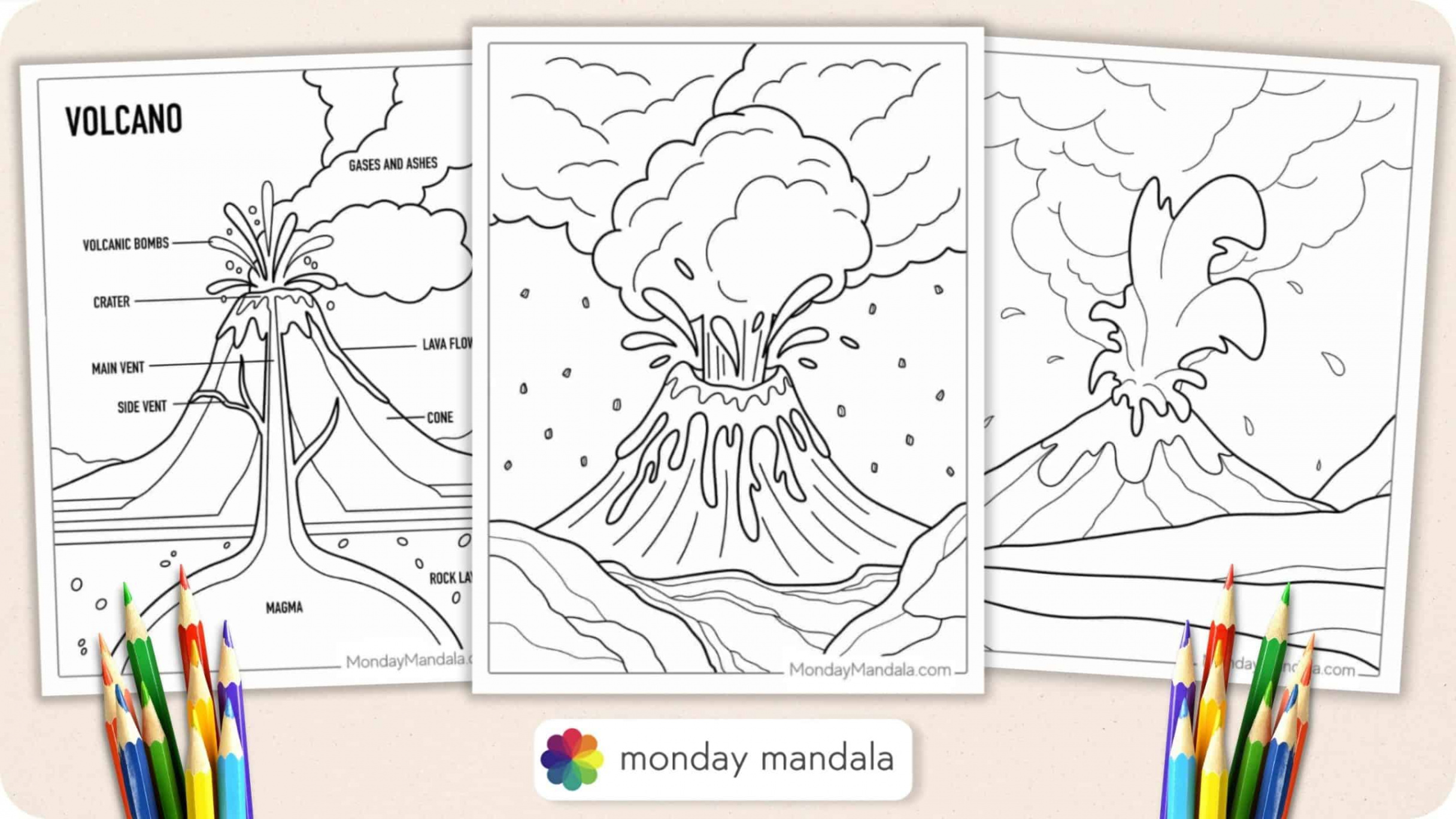 Volcano Coloring Pages (Free PDF Printables)