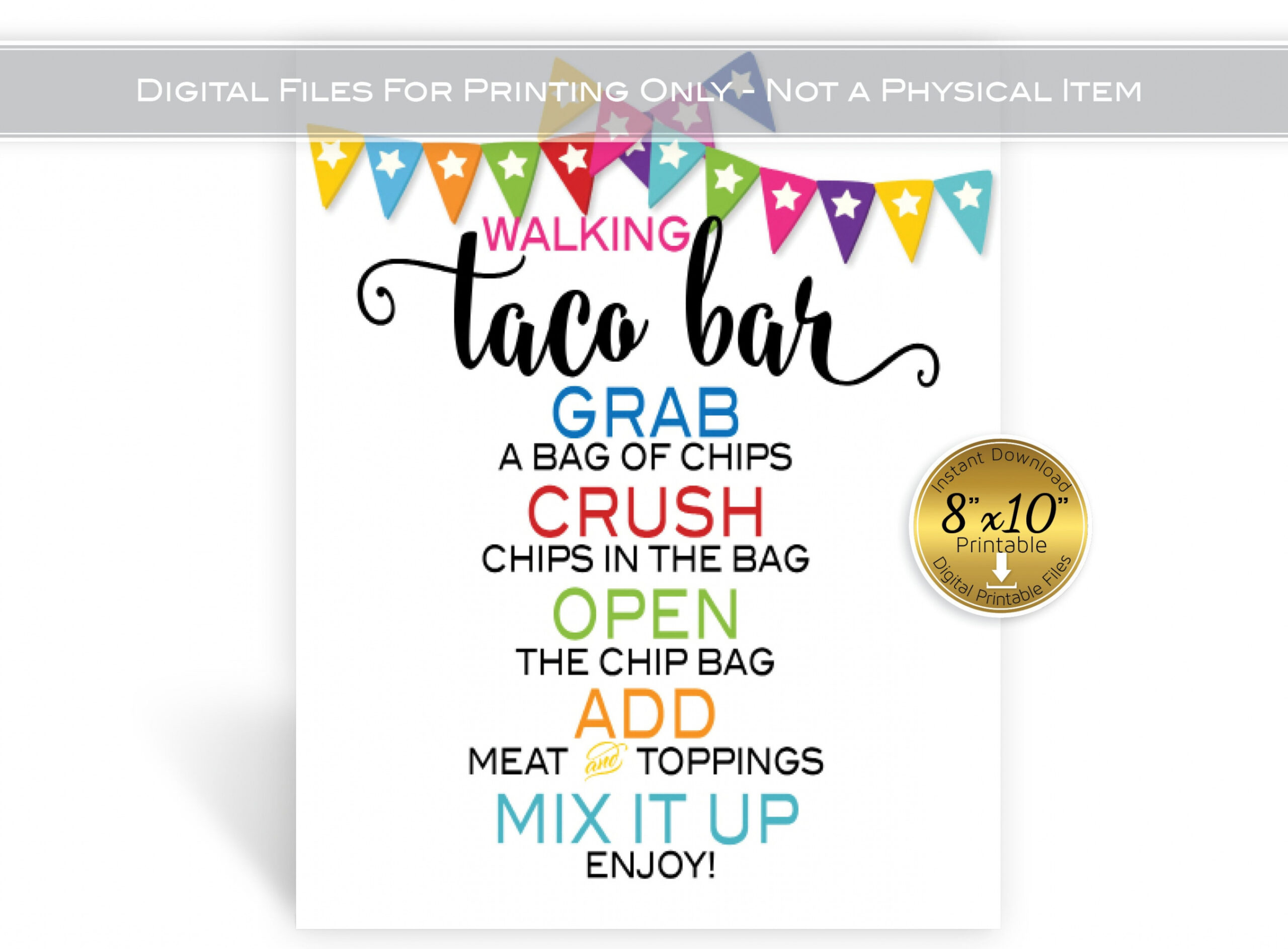 Walking Taco Bar Instructions Table Sign x Printable - Etsy