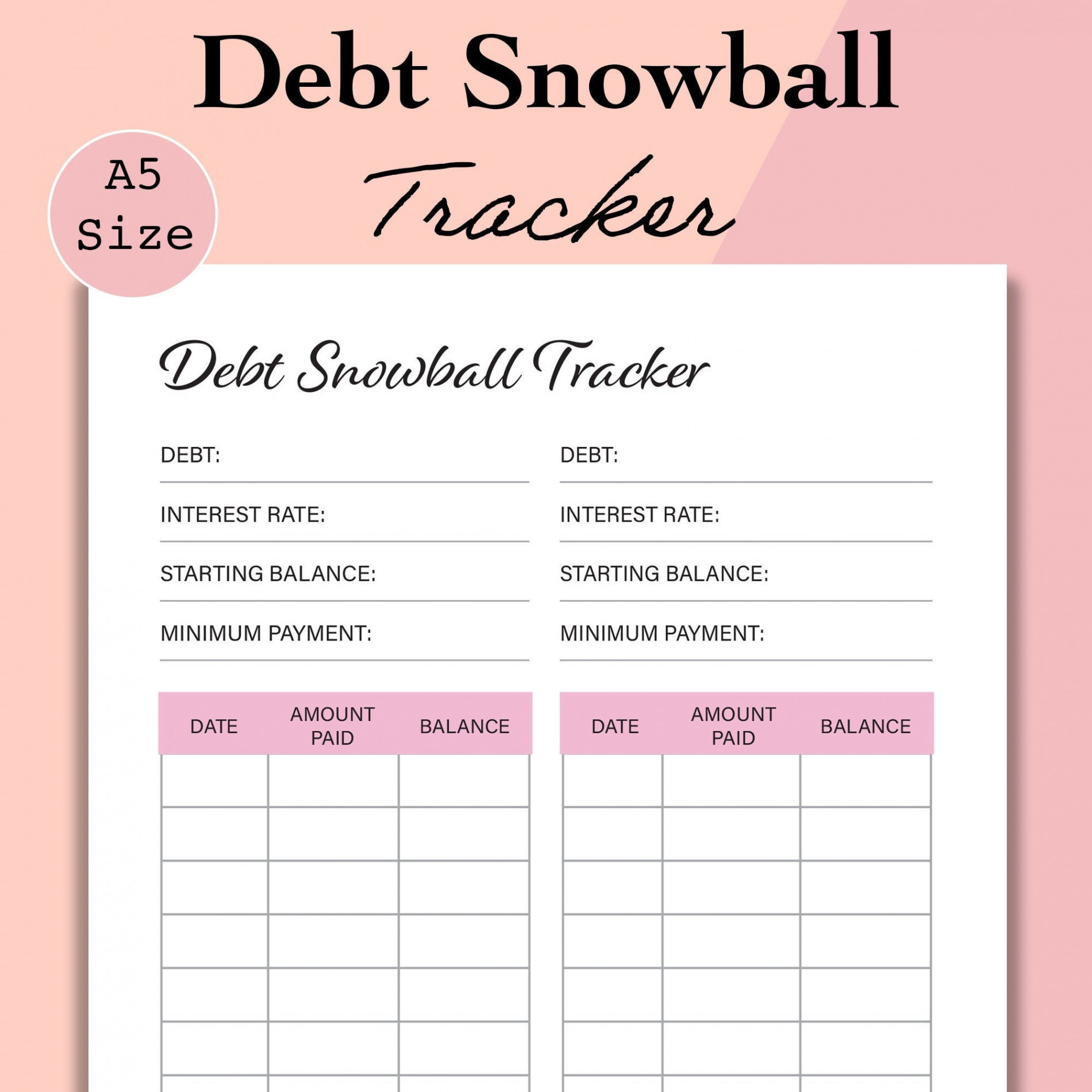 A Debt Snowball Tracker Printable, Debt Free Chart Template, A