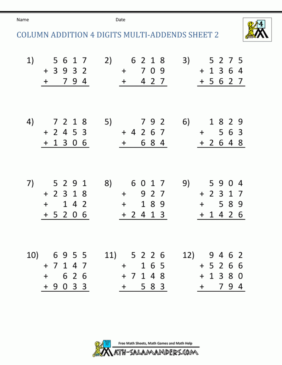 Addition Regrouping Worksheet th Grade