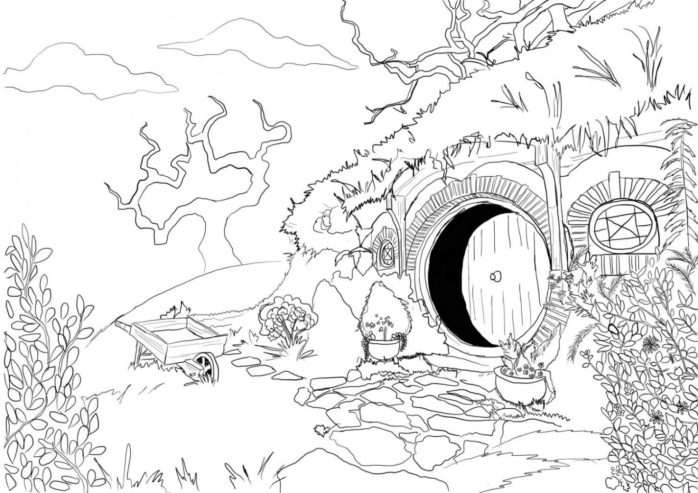 Adult Coloring Page - Hobbit House from Lord of the Rings