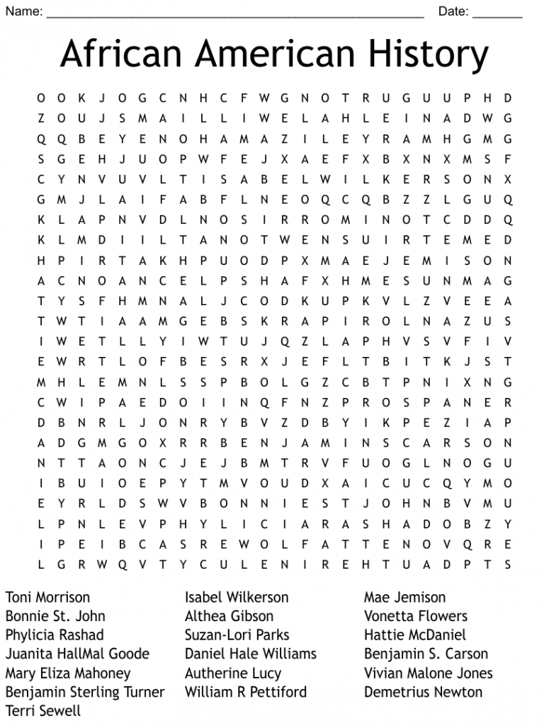 African American History Word Search - WordMint