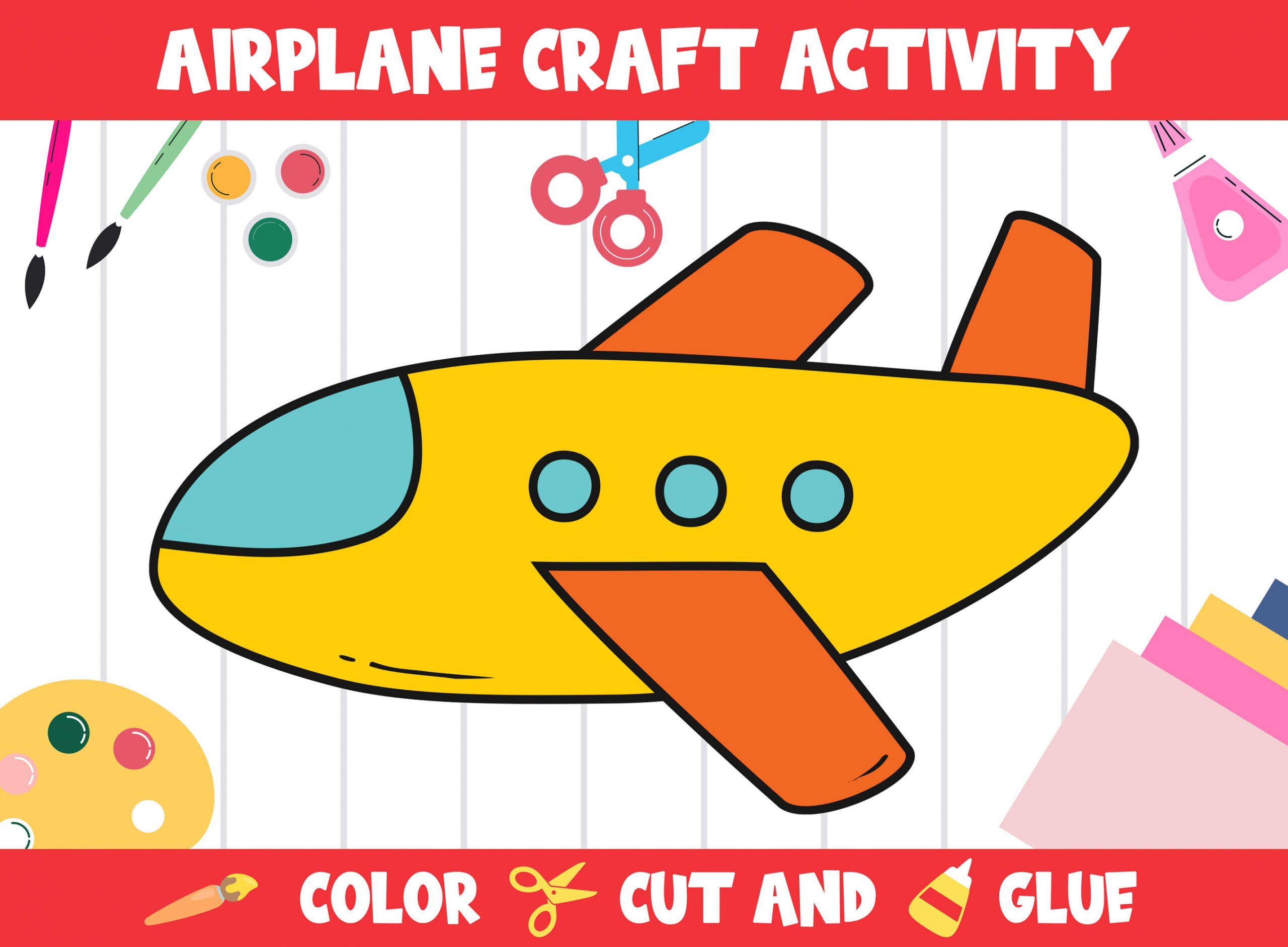 Airplane Craft Activity Color Cut and Glue for Prek to nd - Etsy