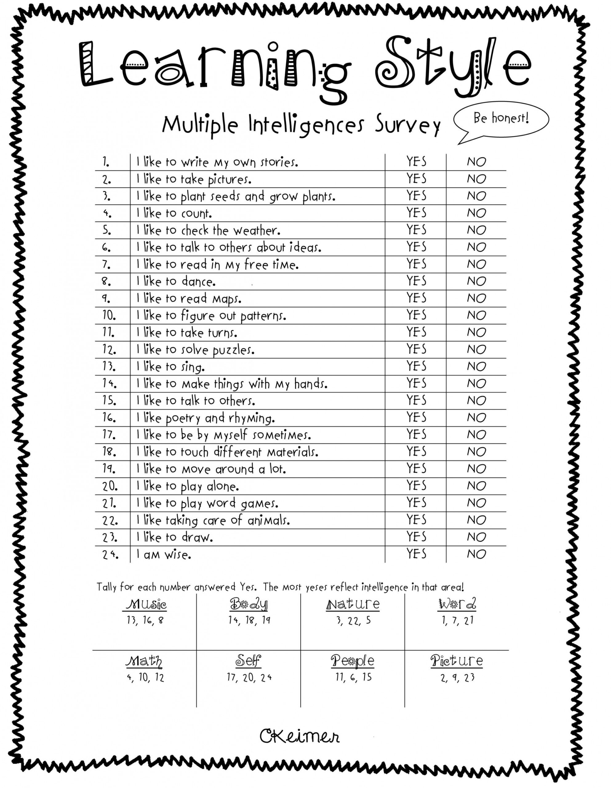 All About Me Activities: A Multiple Intelligences Assessment