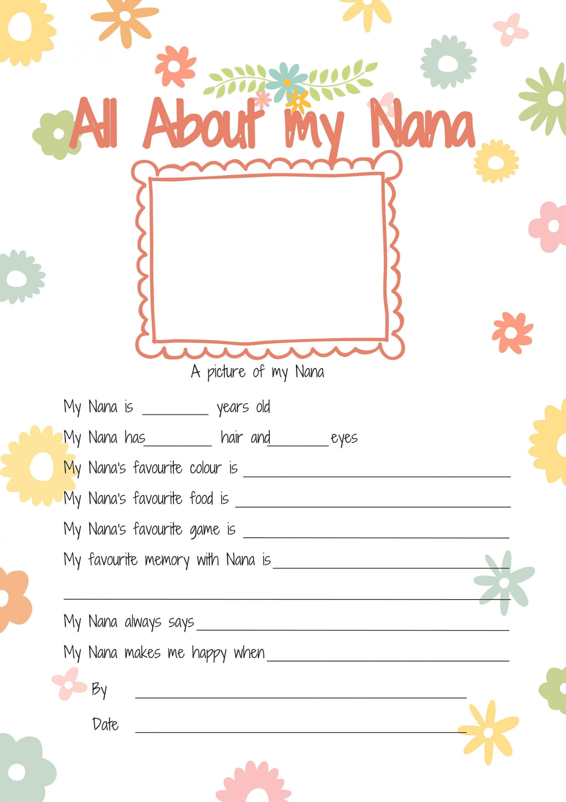 All About My Nana Printable Mothers Day Gift