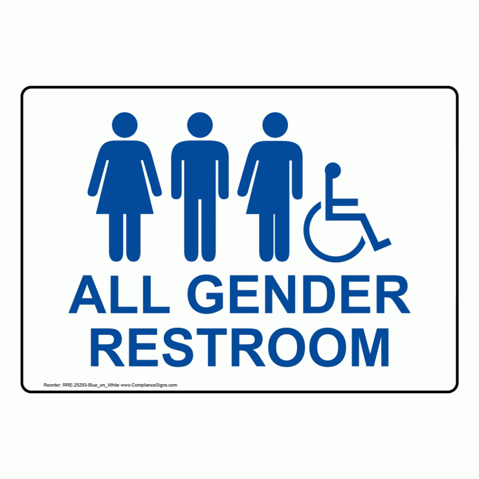 All Gender Restroom Sign With Symbol RRE--BLUonWHT Restrooms